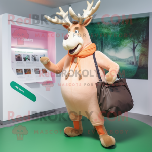 Peach Irish Elk mascot costume character dressed with a Bodysuit and Handbags