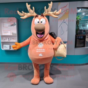 Peach Irish Elk mascot costume character dressed with a Bodysuit and Handbags