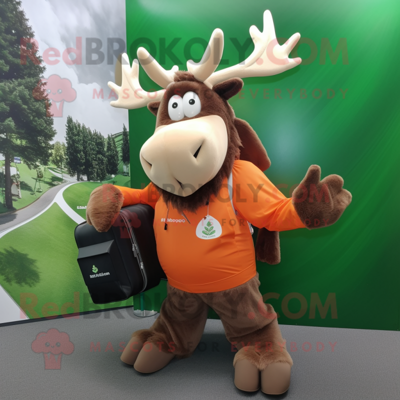 Peach Irish Elk mascot costume character dressed with a Bodysuit and Handbags Peach Irish Elk mascot costume character dressed with a Bodysuit and Handbags