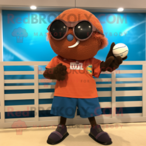 Rust Volleyball Ball mascot costume character dressed with a Bermuda Shorts and Belts
