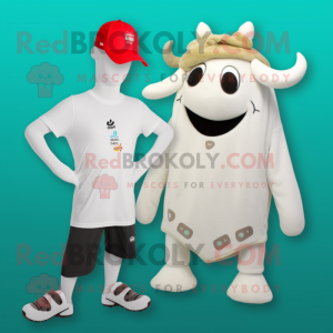 White Beef Stroganoff mascot costume character dressed with a Swimwear and Beanies