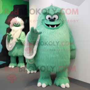 Forest Green Yeti mascot costume character dressed with a Wrap Dress and Coin purses