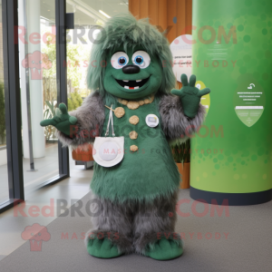 Forest Green Yeti mascot costume character dressed with a Wrap Dress and Coin purses