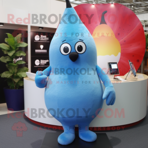 Sky Blue Pear mascot costume character dressed with a Jumpsuit and Necklaces