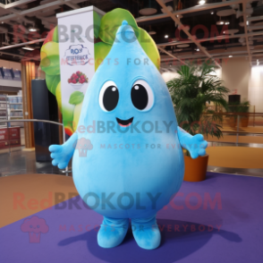 Sky Blue Pear mascot costume character dressed with a Jumpsuit and Necklaces