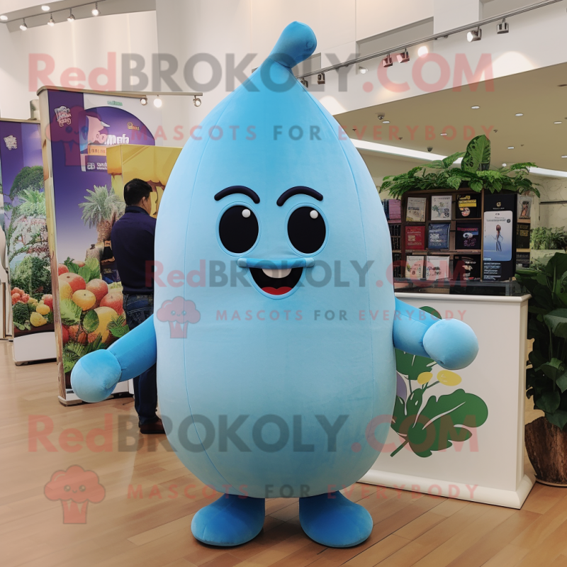 Sky Blue Pear mascot costume character dressed with a Jumpsuit and Necklaces