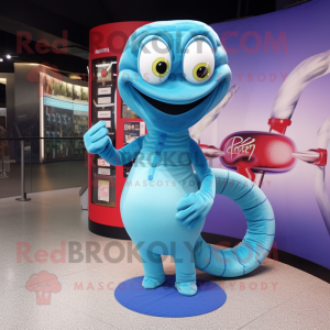 Sky Blue Snake mascot costume character dressed with a Mini Skirt and Cufflinks