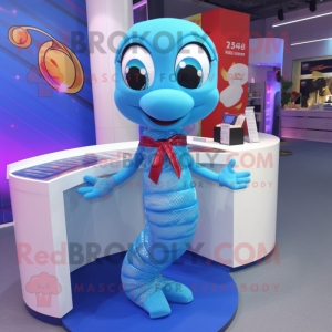 Sky Blue Snake mascot costume character dressed with a Mini Skirt and Cufflinks