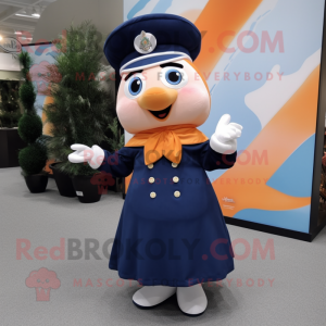 Navy Apricot mascot costume character dressed with a A-Line Dress and Cufflinks