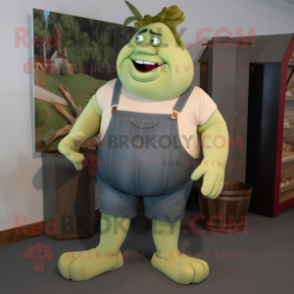 Olive Ogre mascot costume character dressed with a Bootcut Jeans and Suspenders