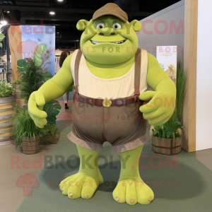 Olive Ogre mascot costume character dressed with a Bootcut Jeans and Suspenders