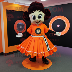 Orange Irish Dancer mascot costume character dressed with a Circle Skirt and Wallets