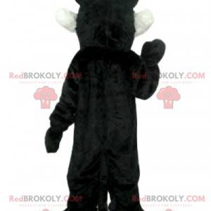 Mascote de lobo cruel preto e branco com suas enormes presas -