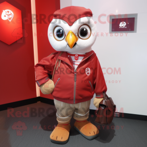 Red Owl mascot costume character dressed with a Bomber Jacket and Wallets