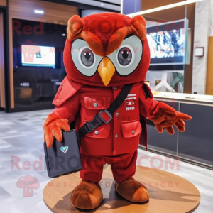 Red Owl mascot costume character dressed with a Bomber Jacket and Wallets