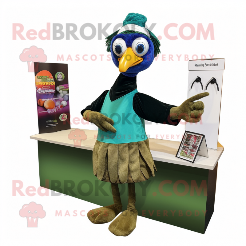 Olive Peacock mascot costume character dressed with a Dress Pants and Scarves Olive Peacock mascot costume character dressed with a Dress Pants and Scarves