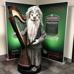 Gray Celtic Harp mascot costume character dressed with a Cardigan and Briefcases