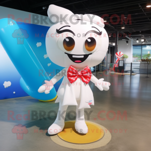 White Pho mascot costume character dressed with a Bikini and Bow ties