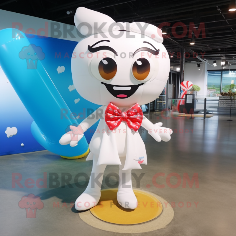 White Pho mascot costume character dressed with a Bikini and Bow ties White Pho mascot costume character dressed with a Bikini and Bow ties