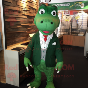 Green Crocodile mascot costume character dressed with a Suit Jacket and Ties