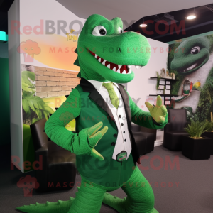 Green Crocodile mascot costume character dressed with a Suit Jacket and Ties