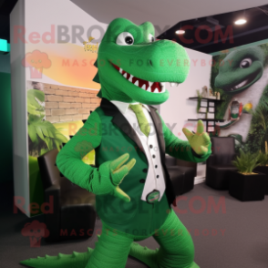 Green Crocodile mascot costume character dressed with a Suit Jacket and Ties