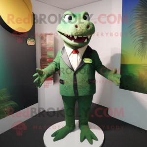 Green Crocodile mascot costume character dressed with a Suit Jacket and Ties