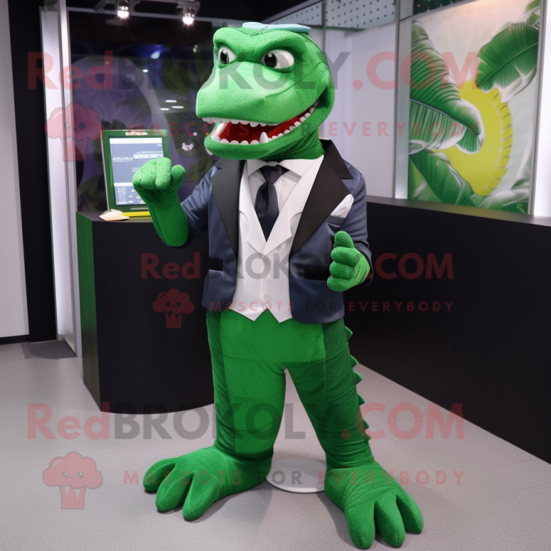 Green Crocodile mascot costume character dressed with a Suit Jacket and Ties