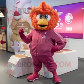 Magenta Chicken Parmesan mascot costume character dressed with a Joggers and Brooches