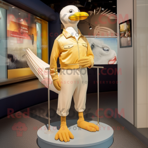 Gold Gull mascot costume character dressed with a Jeggings and Hairpins