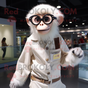 White Capuchin Monkey mascot costume character dressed with a Button-Up Shirt and Eyeglasses