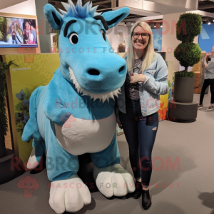 Turquoise Quagga mascot costume character dressed with a Mom Jeans and Foot pads