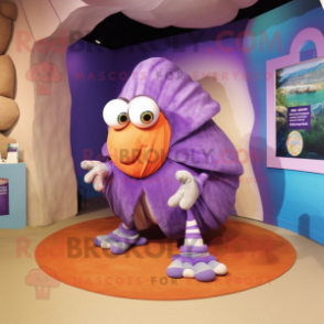 Lavender Hermit Crab mascot costume character dressed with a Capri Pants and Rings