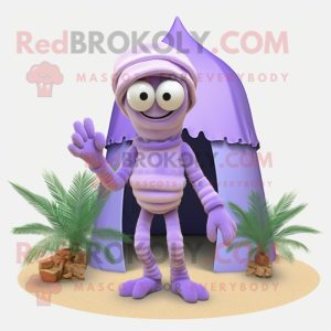 Lavender Hermit Crab mascot costume character dressed with a Capri Pants and Rings