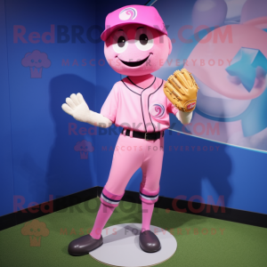 Pink Baseball Glove mascot costume character dressed with a Skinny Jeans and Hairpins