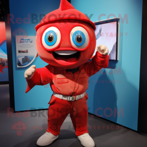 Red Tuna mascot costume character dressed with a Romper and Belts