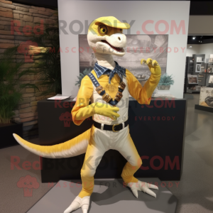 Cream Velociraptor maskot...