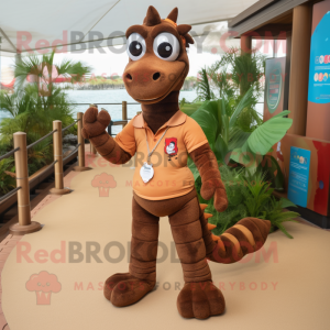 Brown Seahorse mascot costume character dressed with a Polo Shirt and Anklets