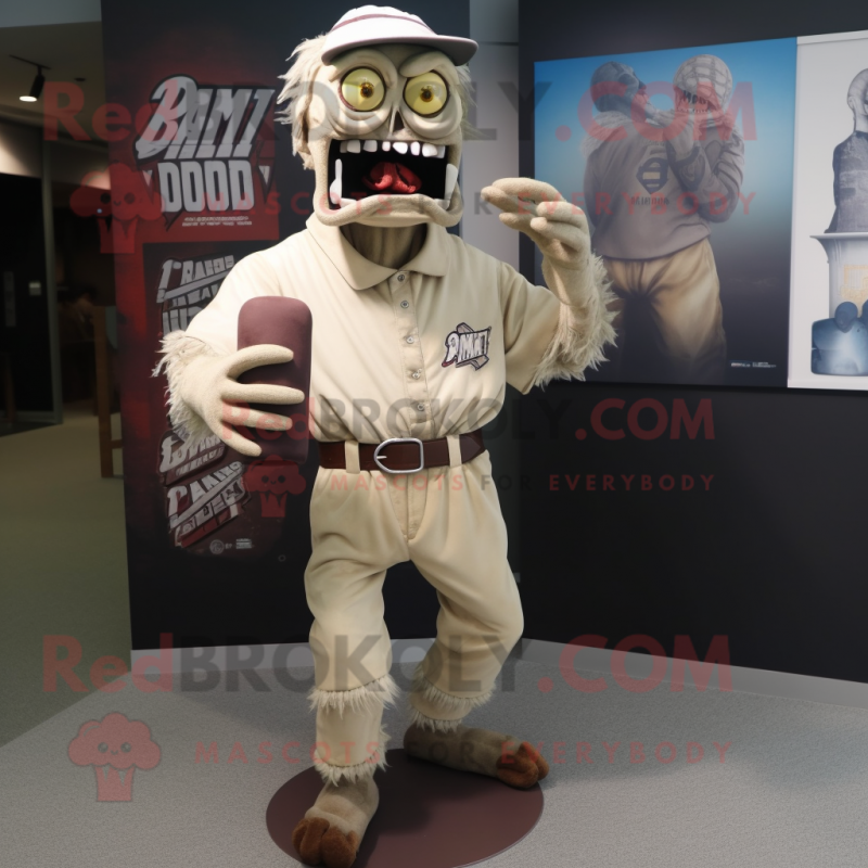 Beige Zombie mascot costume character dressed with a Henley Shirt and Wraps