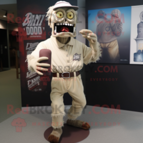 Beige Zombie mascot costume character dressed with a Henley Shirt and Wraps