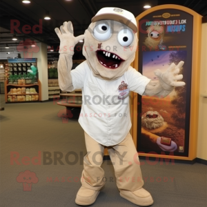 Beige Zombie mascot costume character dressed with a Henley Shirt and Wraps