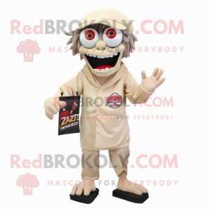 Beige Zombie mascot costume character dressed with a Henley Shirt and Wraps