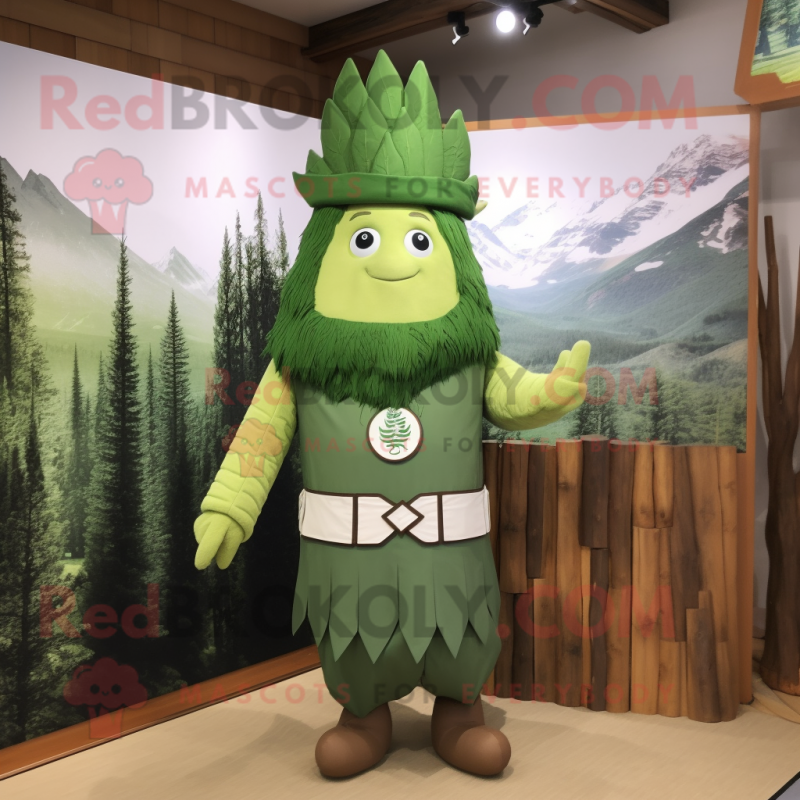 Forest Green Chief mascot costume character dressed with a Sheath Dress and Cummerbunds