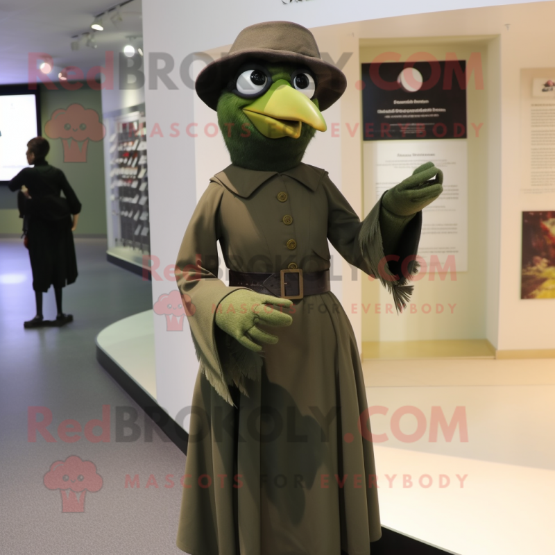 Olive Crow mascot costume character dressed with a Empire Waist Dress and Caps Olive Crow mascot costume character dressed with a Empire Waist Dress and Caps