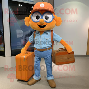Orange But mascot costume character dressed with a Chambray Shirt and Briefcases