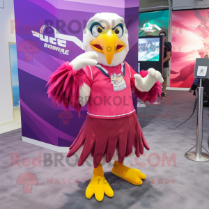 Magenta Bald Eagle mascot costume character dressed with a Mini Skirt and Hairpins