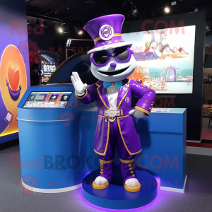 Purple Ring Master mascot costume character dressed with a Jacket and Digital watches