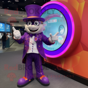 Purple Ring Master mascot costume character dressed with a Jacket and Digital watches