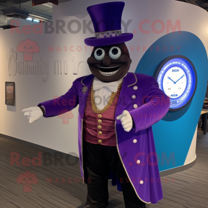 Purple Ring Master mascot costume character dressed with a Jacket and Digital watches