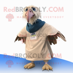 Beige Vulture mascot costume character dressed with a Board Shorts and Scarf clips